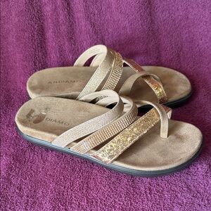 Andiamo Women's Gold Strappy Slide Sandals